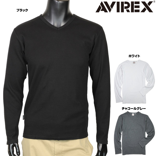 AVIREX Tシャツ 長袖 デイリー Vネック ワッフル