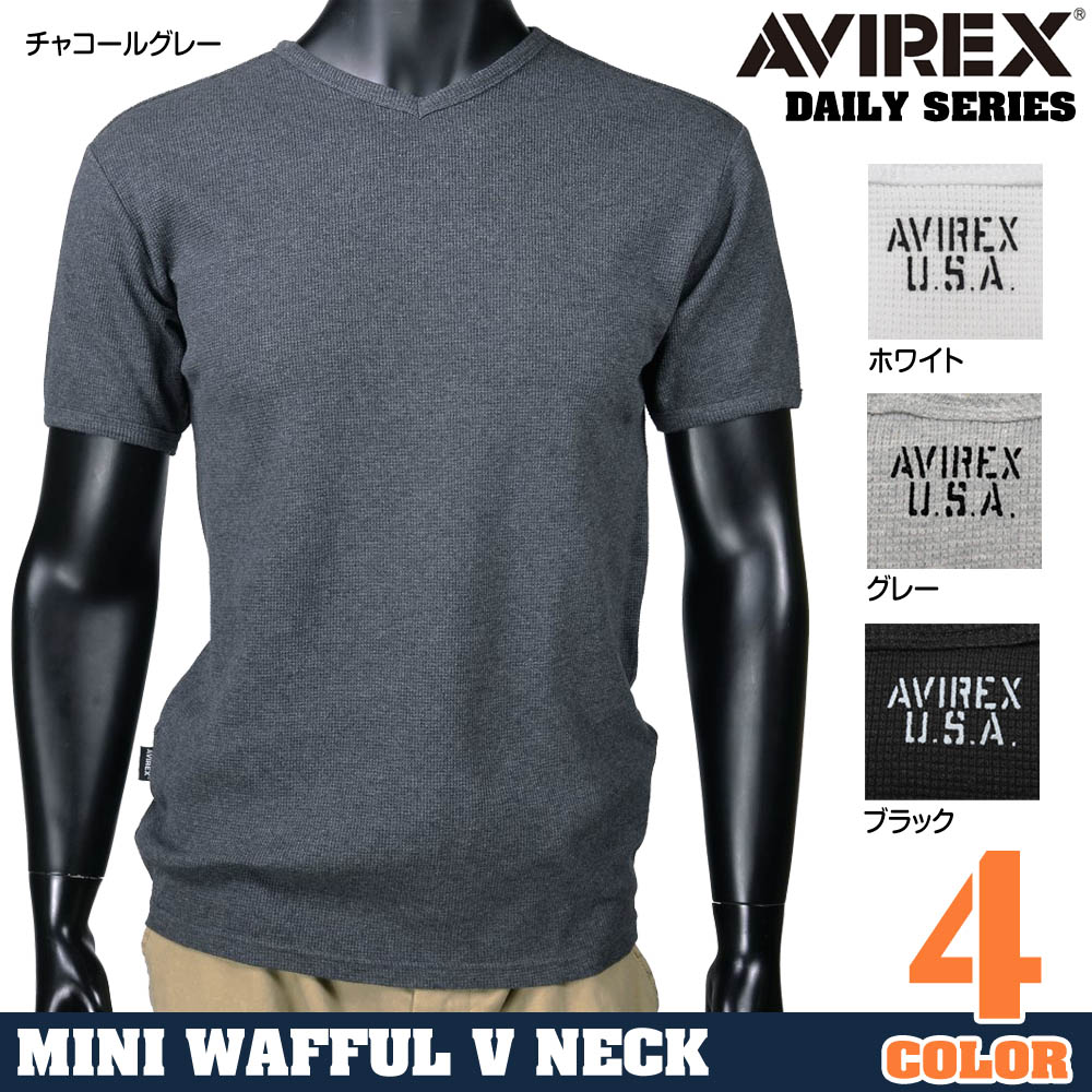 AVIREX Tシャツ 半袖 Vネック  ワッフル無地 デイリー