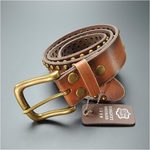 スタッズベルト 本革 ヴィンテージ風  ピュータースタッズ