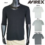 AVIREX 5分袖Tシャツ 無地 デイリー Uネック ワッフル