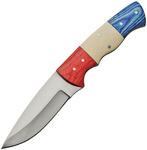 スキナーナイフ 固定刃 パキスタン 赤白青ハンドル 革製シース付 PA3383