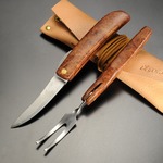 後藤渓 折りたたみナイフ フォークセット 肥後守型 天然木材ハンドル レザーケース付 キャンプ用品