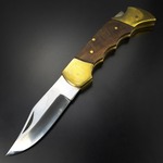 ハンドメイド 折りたたみナイフ フィンガーグルーブ 木製ハンドル ロックバック式