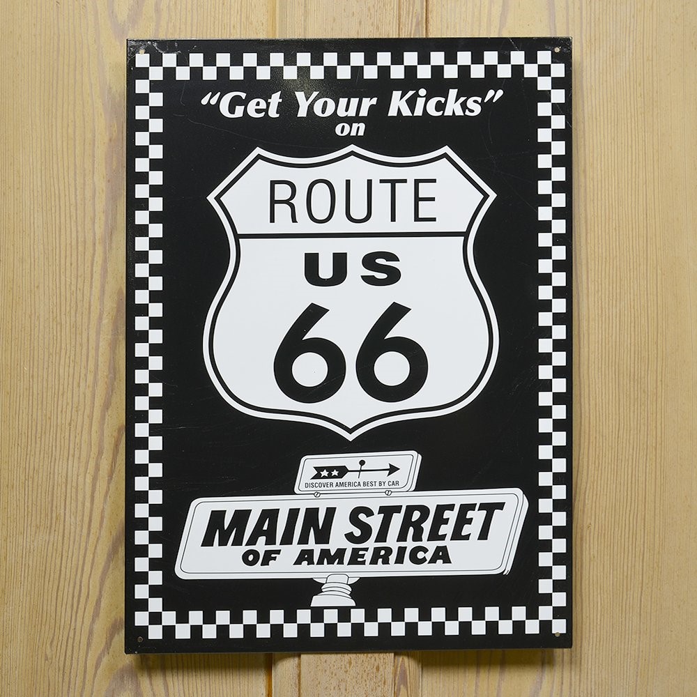 【訳あり商品】 傷・べたつき・変形あり ブリキ看板 ルート66 GET YOUR KICKS 44cm×31.8cm