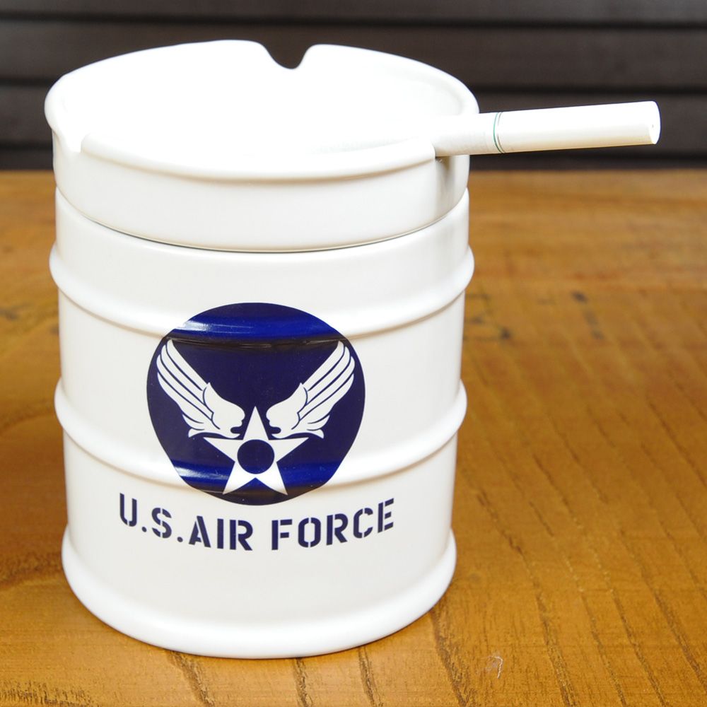 ドラム缶 灰皿 US AIR FORCE 陶器製 ホワイト
