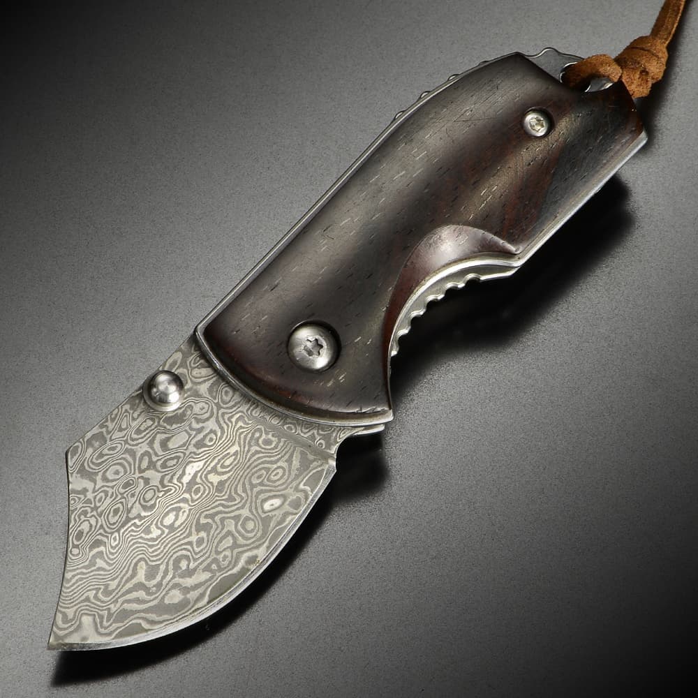 折りたたみナイフ ダマスカス鋼 ライナーロック式 ポケットナイフ