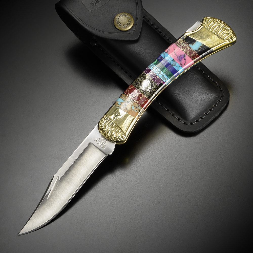 ミリタリーショップ レプマート / BUCK 折りたたみナイフ 110 インディアンチーフ 限定品 イエローホースカスタム