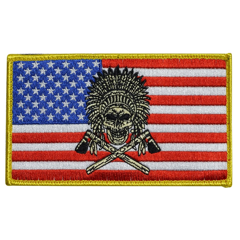 Large Indian Chief Skull American Flag Patch