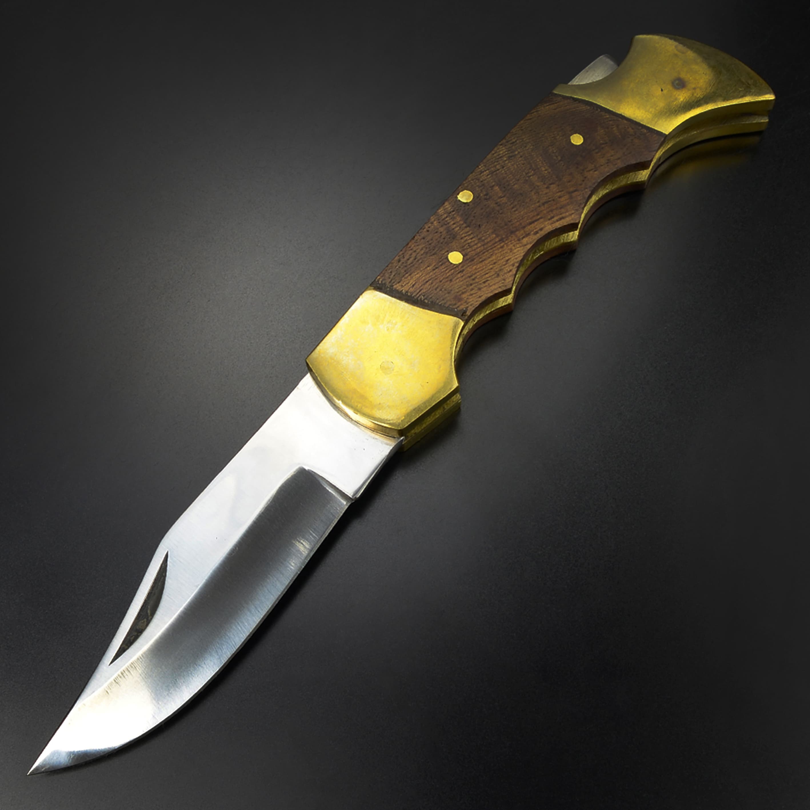 ハンドメイド 折りたたみナイフ フィンガーグルーブ 木製ハンドル ロックバック式