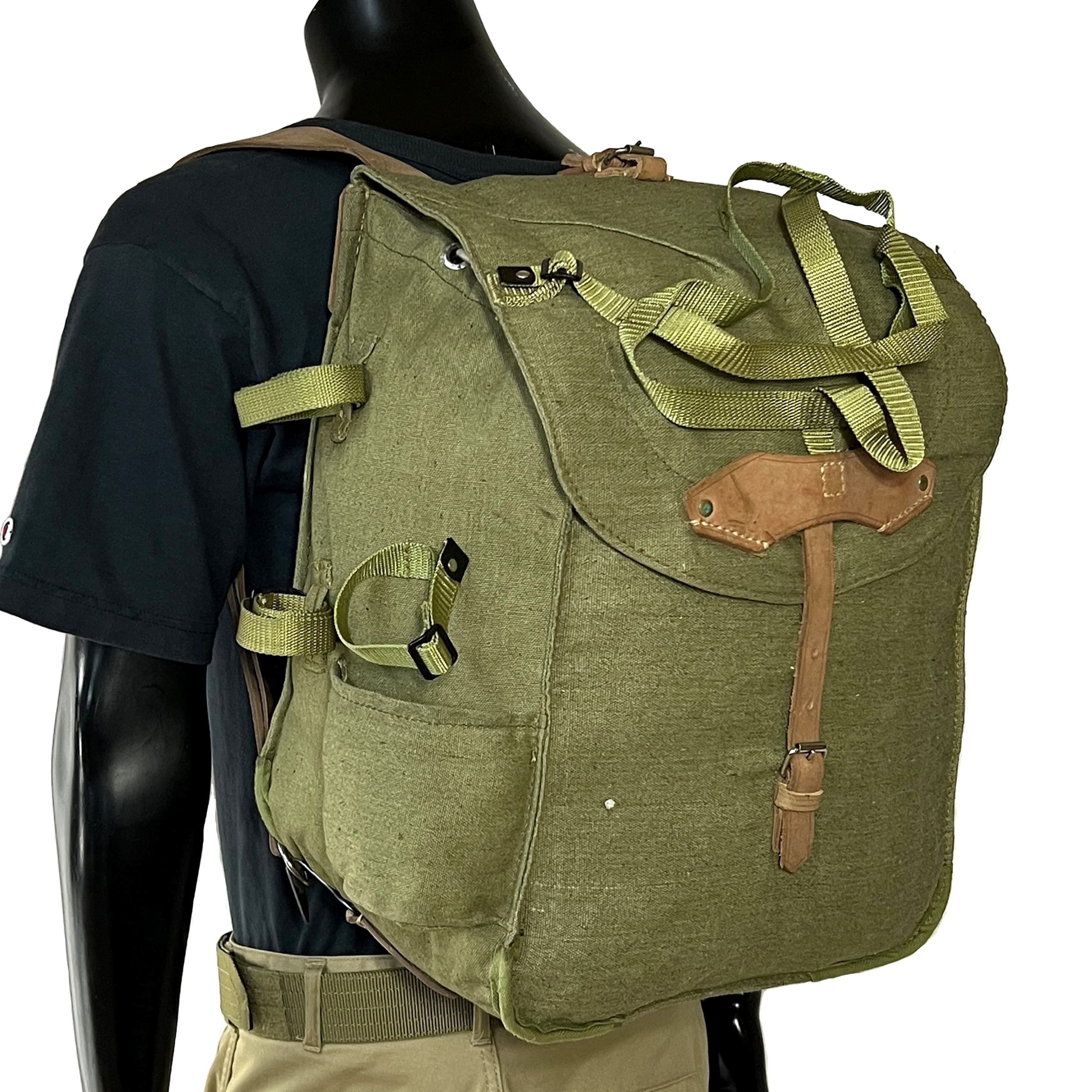 ルーマニア軍放出品 バックパック ODカラー コットンキャンバス/革