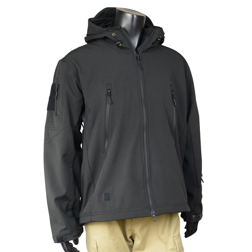 WOSPORT ソフトシェルジャケット 防風/透湿撥水/保温 フード付き ブラック WUN15
