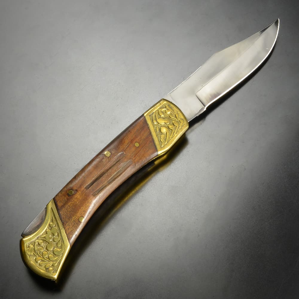 ハンドメイド 折りたたみナイフ 木製ハンドル 装飾ボルスター 