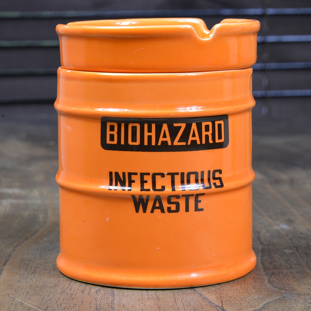 ミリタリーショップ レプマート 灰皿 ドラム缶 Biohazard 陶器製 オレンジ