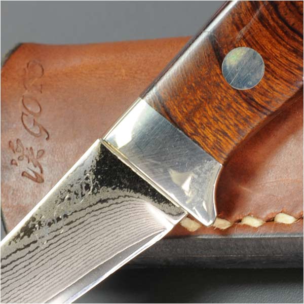 カスタムナイフ 後藤渓 天然木材ハンドル ダマスカス鋼 2インチ No2