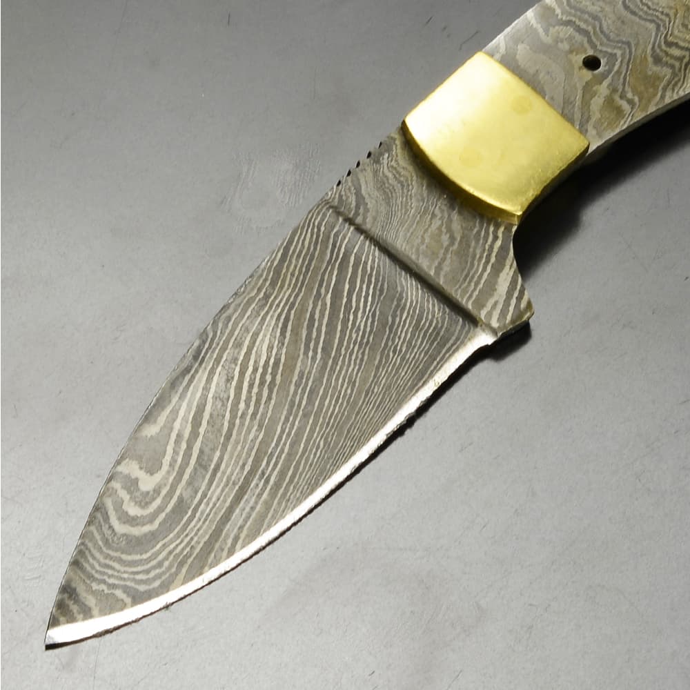 Knifemaking ナイフブレード 真鍮製ガード付き ダマスカス鋼 ドロップ