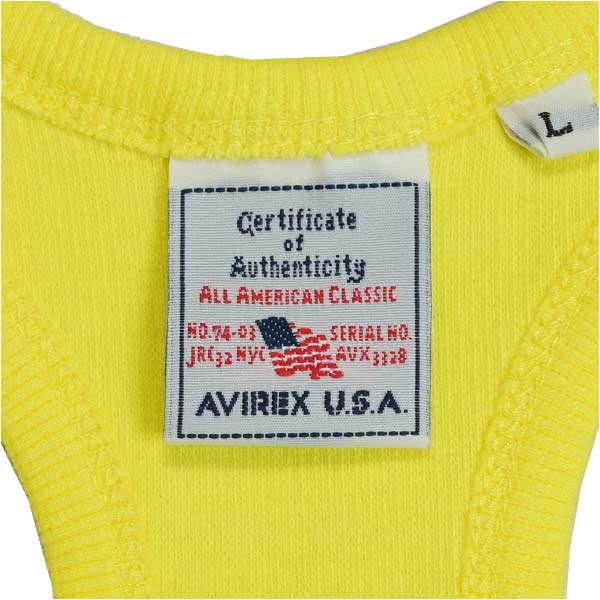 AVIREX タンクトップ 無地 デイリー バッククロス イエロー Sサイズ 