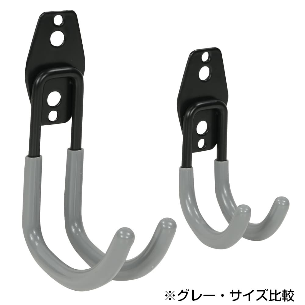 壁掛けフック 金属製 J字型 ダブルフック 滑り止めラバー付き