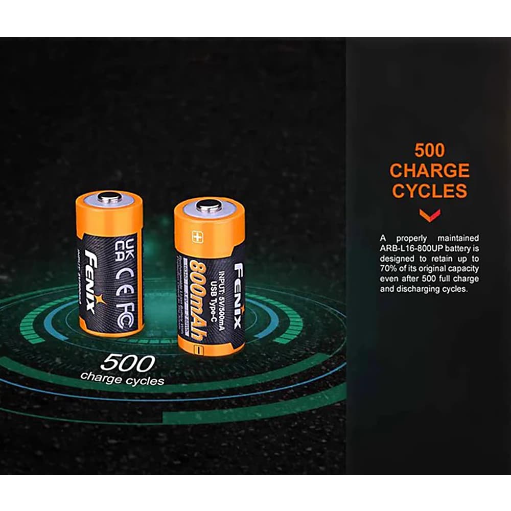 FENIX リチウムイオン充電池 16340 USB-C充電対応 800mAh ARB-L16