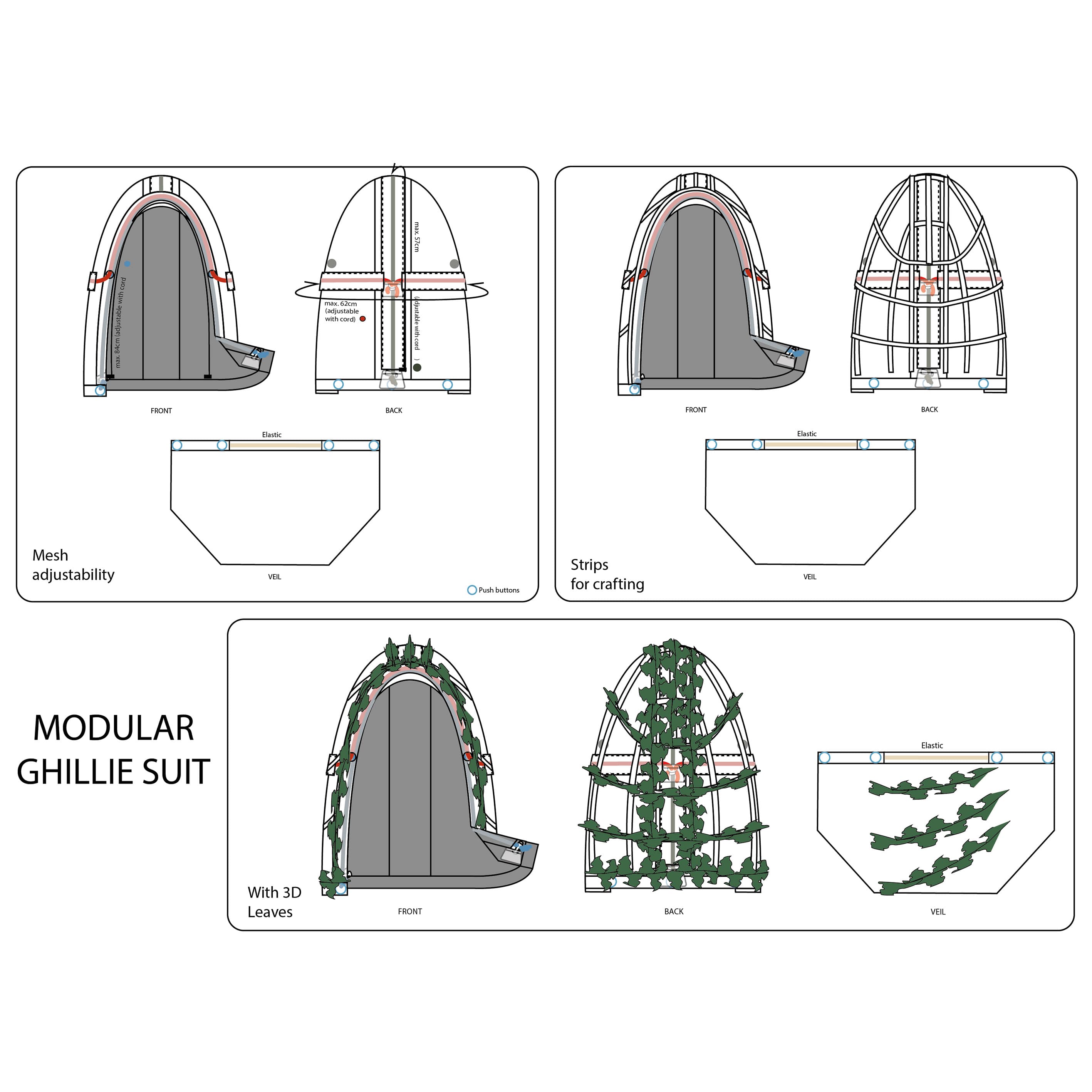 NOVRITSCH 3Dギリースーツ フード Modular 3D Ghillie ベール付き T3