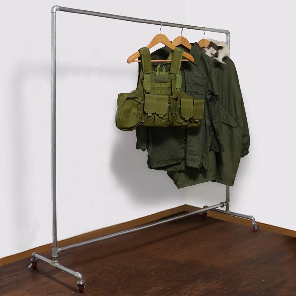 ガス管ハンガーラック キャスター付 組み立て式 シルバー | ミリタリー