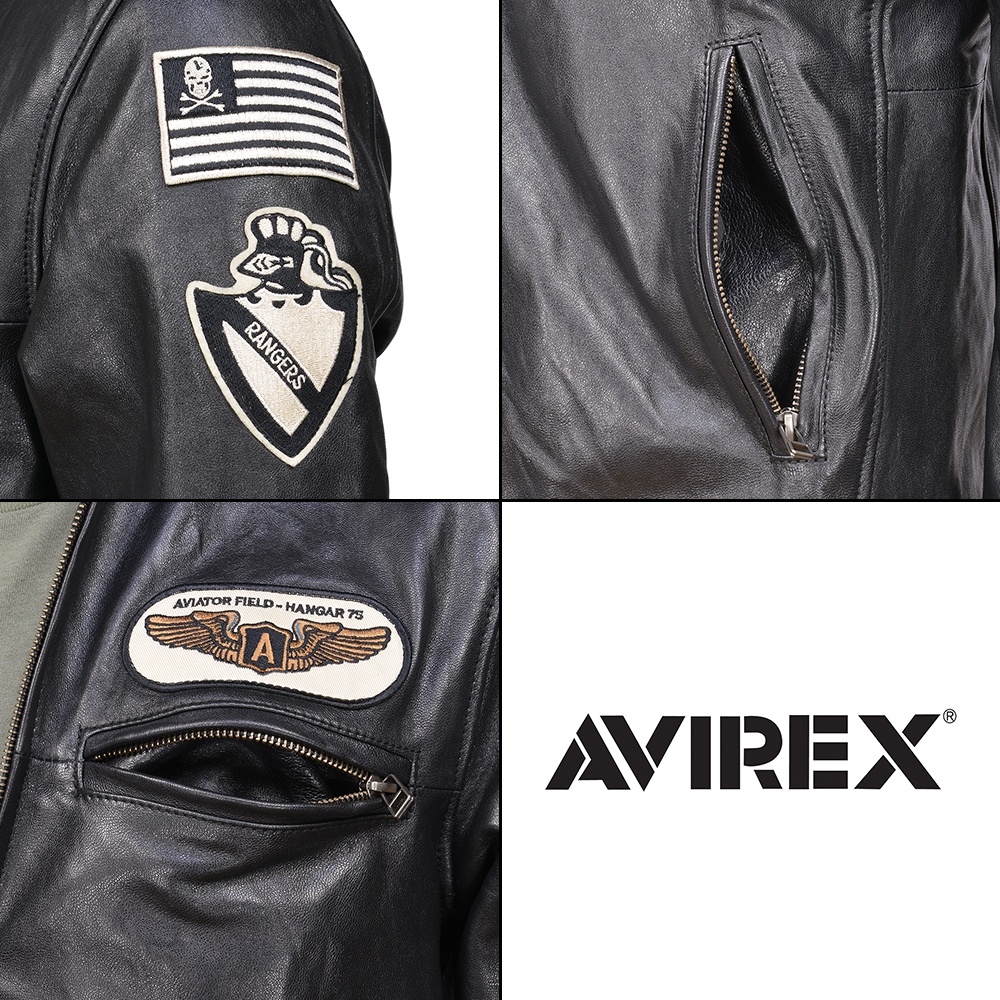 【送料無料】AVIREX レザージャケット シングルライダース パッチ XL
