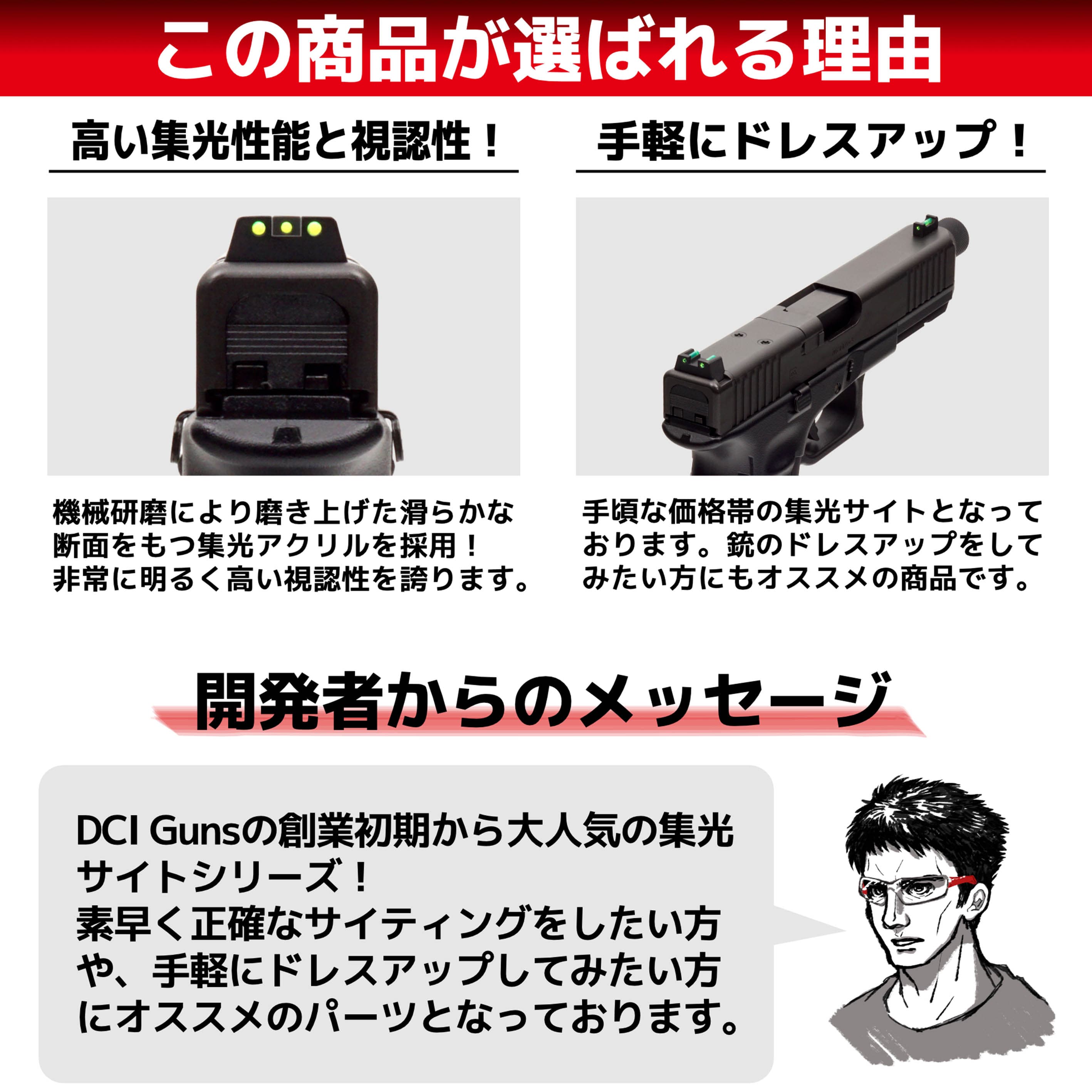 DCI GUNS 集光サイト リア・フロントセット 東京マルイ GBB G17 Gen5